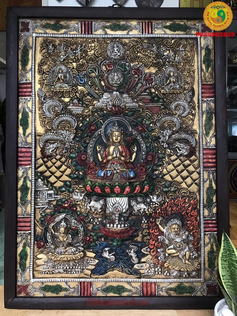 Tranh Thangka Kiểu cổ 3D Quan Âm Tứ Thủ